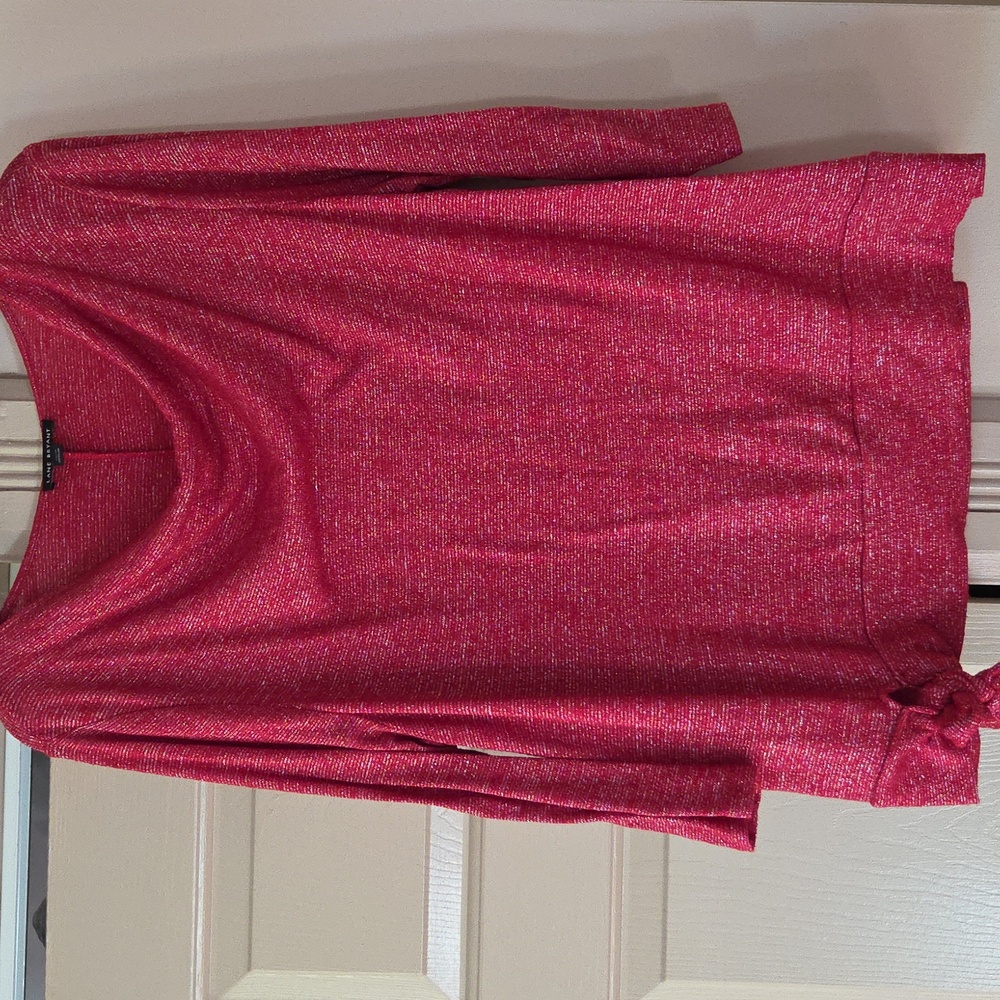 Lane Bryant Vibrant Red/Silver Knit Top